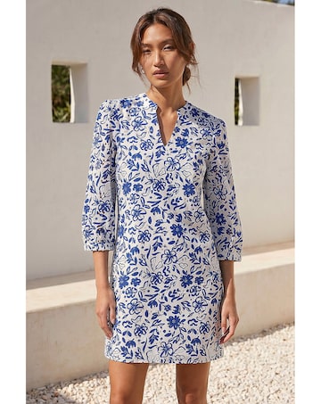 Roman Floral Print V-Neck Shirt Dress