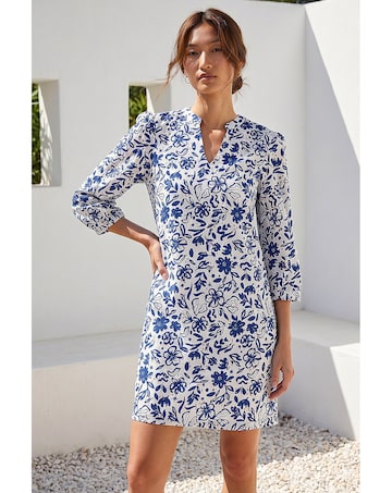 Roman Floral Print V-Neck Shirt Dress