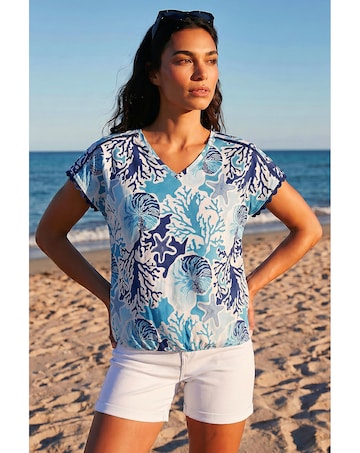 Roman Marine Print Ric Rac Trim Top
