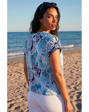 Roman Marine Print Ric Rac Trim Top