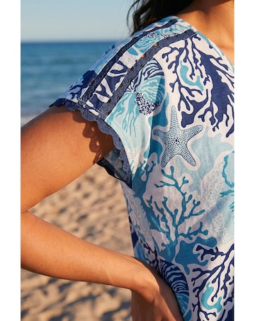 Roman Marine Print Ric Rac Trim Top