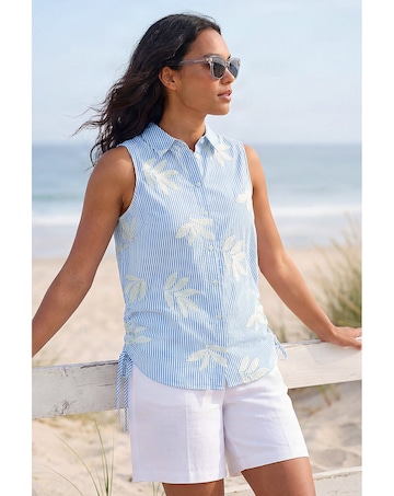 Roman Stripe Leaf Button Up Blouse