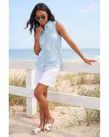 Roman Stripe Leaf Button Up Blouse