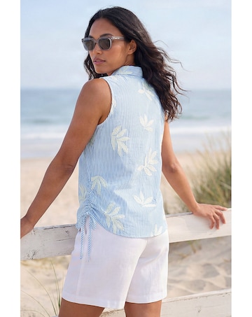 Roman Stripe Leaf Button Up Blouse