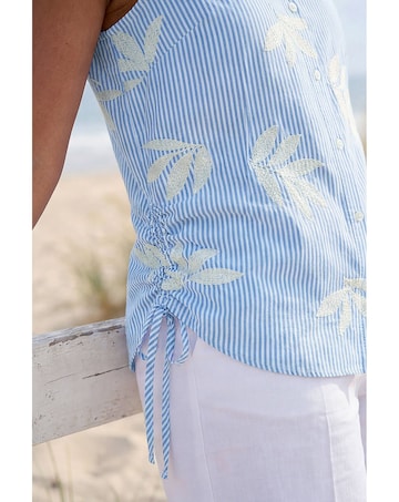Roman Stripe Leaf Button Up Blouse