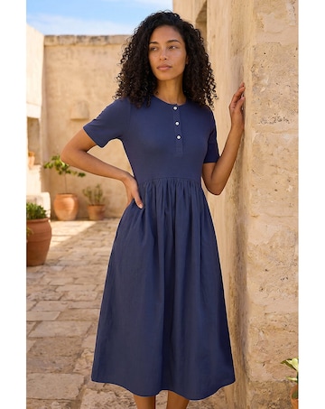 Roman Buttoned Pocket Stretch Midi Dress