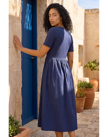 Roman Buttoned Pocket Stretch Midi Dress