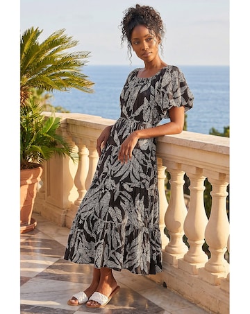 Roman Dotted Leaf Print Midi Dress
