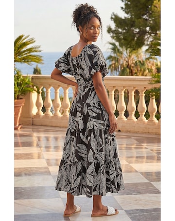 Roman Dotted Leaf Print Midi Dress