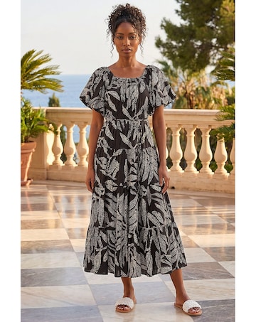 Roman Dotted Leaf Print Midi Dress