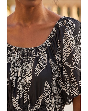 Roman Dotted Leaf Print Midi Dress