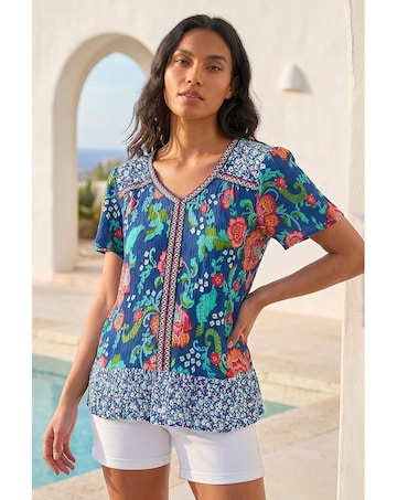 Roman Floral Print Trim Detail Top