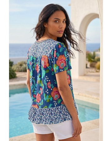 Roman Floral Print Trim Detail Top