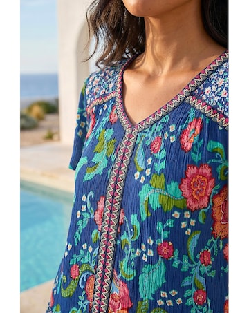 Roman Floral Print Trim Detail Top