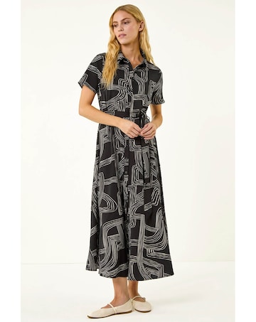 Roman Geo Linear Print Shirt Midi Dress