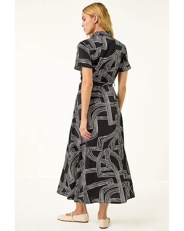 Roman Geo Linear Print Shirt Midi Dress
