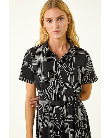 Roman Geo Linear Print Shirt Midi Dress