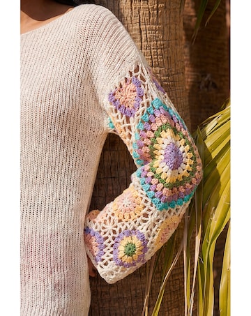 Roman Crochet Sleeve Knit Jumper