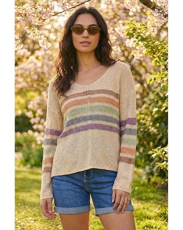 Roman Stripe V-Neck Knit Jumper