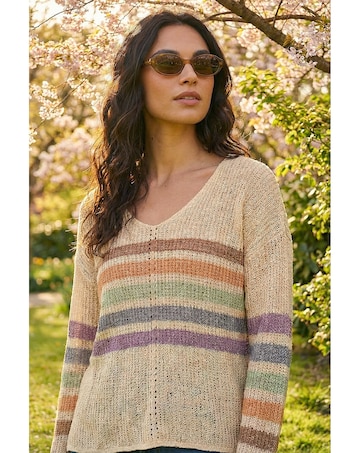 Roman Stripe V-Neck Knit Jumper