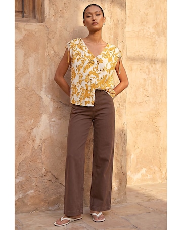 Roman Floral Hotfix Tie Blouse