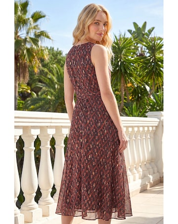 Roman Shimmer Chiffon Pleated Midi Dress