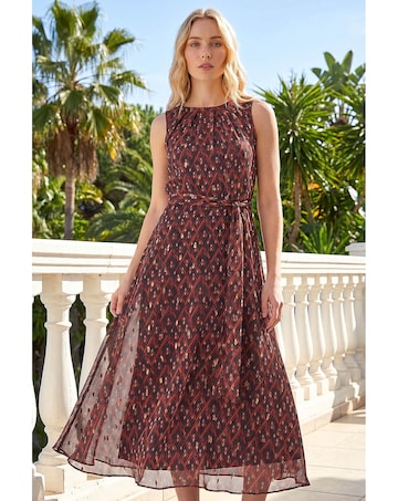 Roman Shimmer Chiffon Pleated Midi Dress