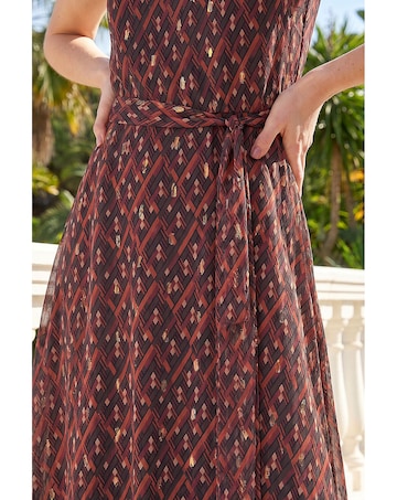 Roman Shimmer Chiffon Pleated Midi Dress