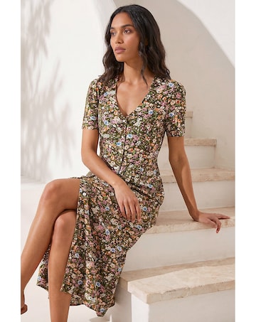 Roman Floral Print Button Midi Dress