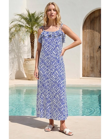 Roman Leaf Print Frill Midi Dress