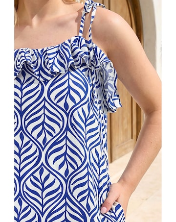 Roman Leaf Print Frill Midi Dress