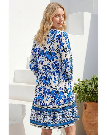 Roman Floral Print Border Tunic Dress
