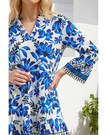 Roman Floral Print Border Tunic Dress