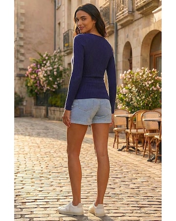 Roman Wrap Front Ribbed Knit Top