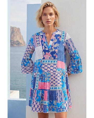 Roman Patchwork Print Swing Dress