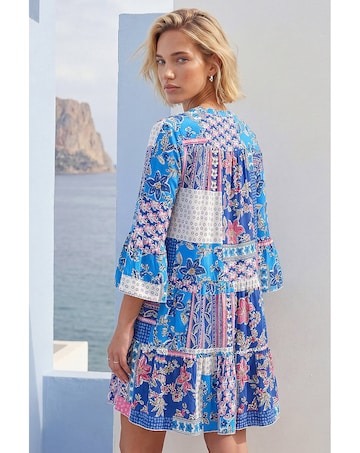 Roman Patchwork Print Swing Dress