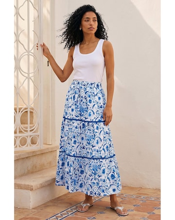 Roman Floral Print Tiered Skirt