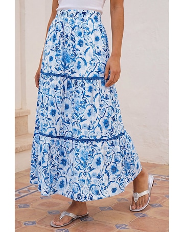 Roman Floral Print Tiered Skirt