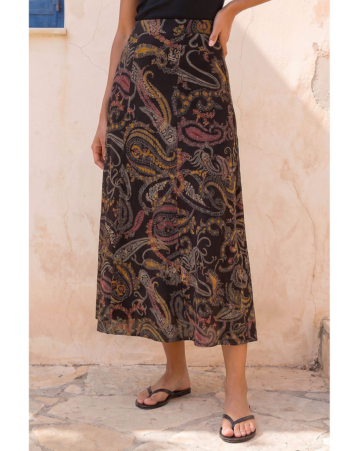 Roman Modern Paisley Midi Stretch Skirt