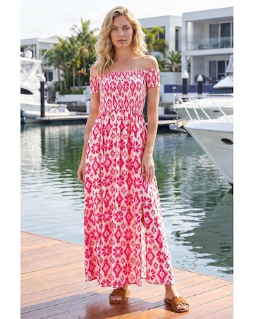 Roman Aztec Bardot Dress
