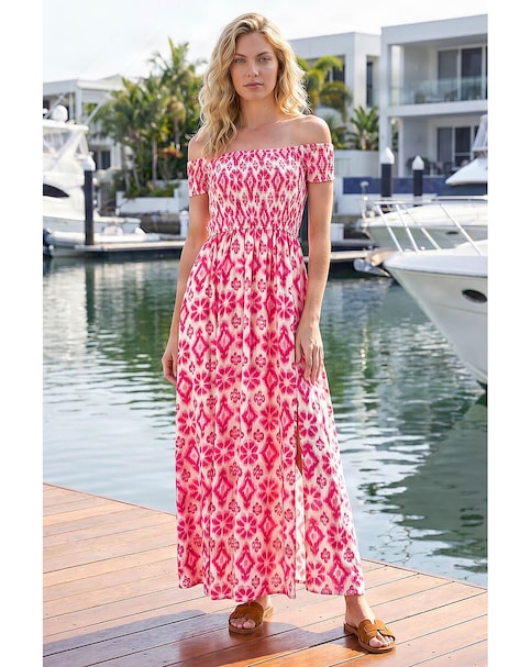 Roman Aztec Bardot Dress