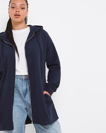 Navy Basics Long Sleeve Longline Zip Up Hoodie | Simply Be