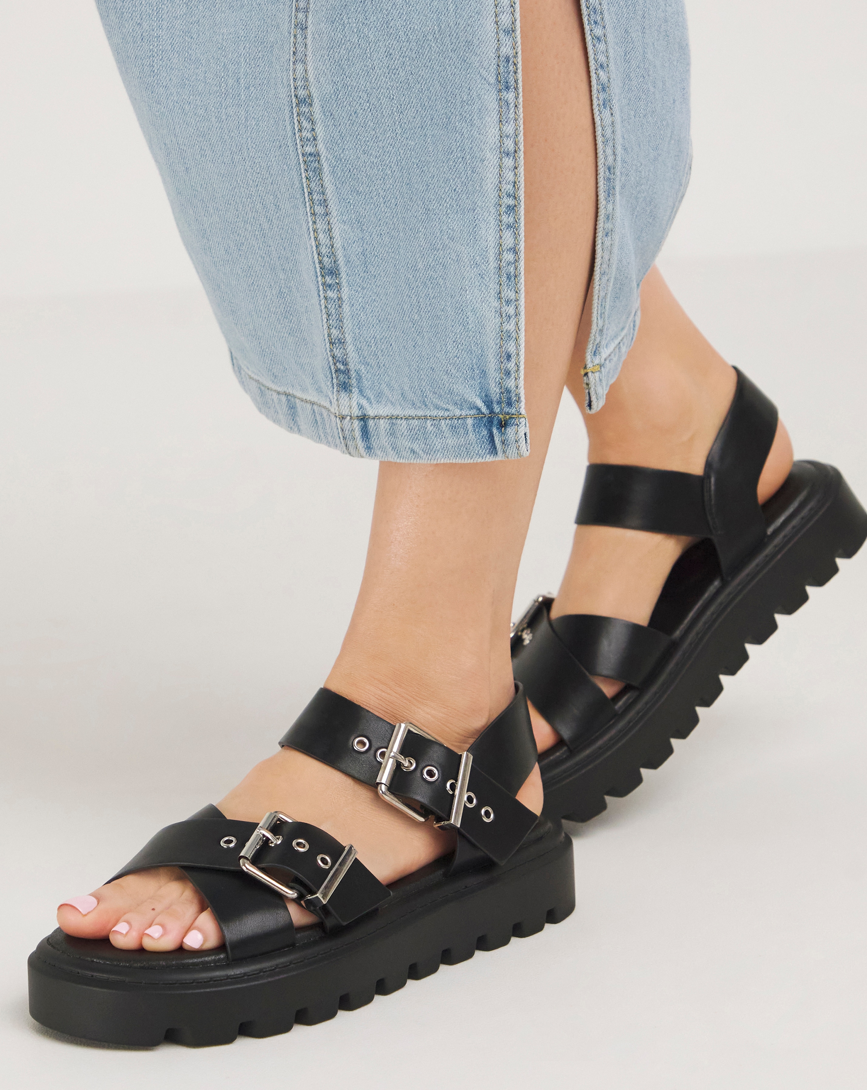 Two Part Buckle Chunky Sandal Ex Wide