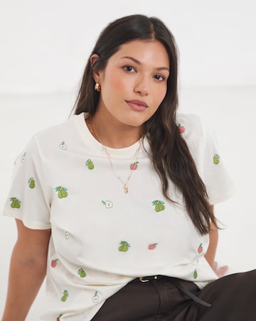 Ecru Apples and Pears Embroidered T-Shirt