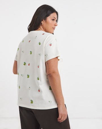 Ecru Apples and Pears Embroidered T-Shirt