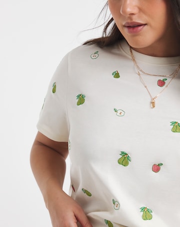 Ecru Apples and Pears Embroidered T-Shirt
