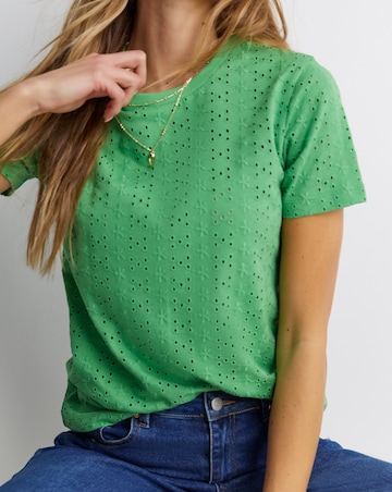 Green All Over Stretch Broderie Short Sleeve T-Shirt