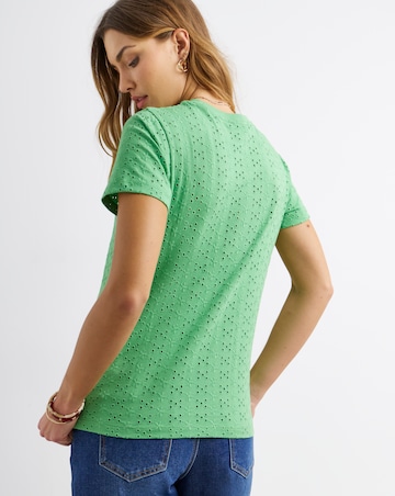 Green All Over Stretch Broderie Short Sleeve T-Shirt