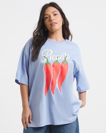 Blue Picante Oversized Graphic T-Shirt