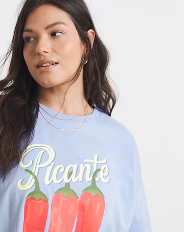 Blue Picante Oversized Graphic T-Shirt